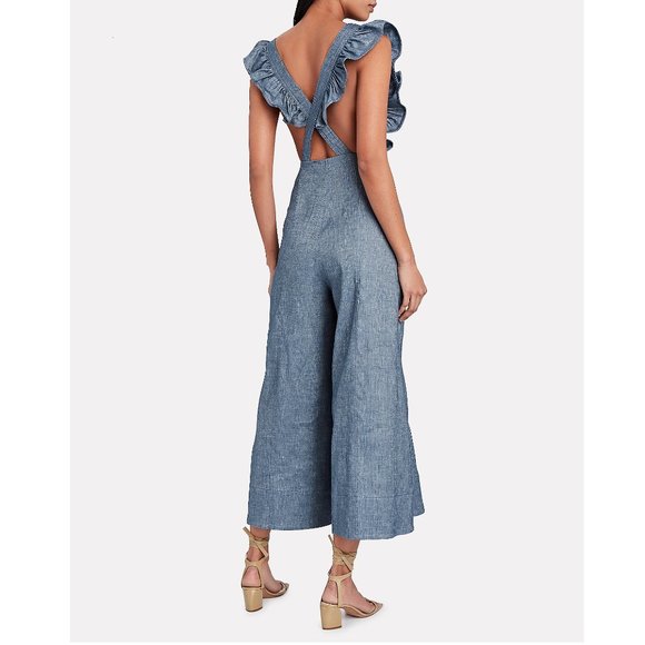 NWT! AMUR Chambray Frilled Jumpsuit - Picture 3 of 9